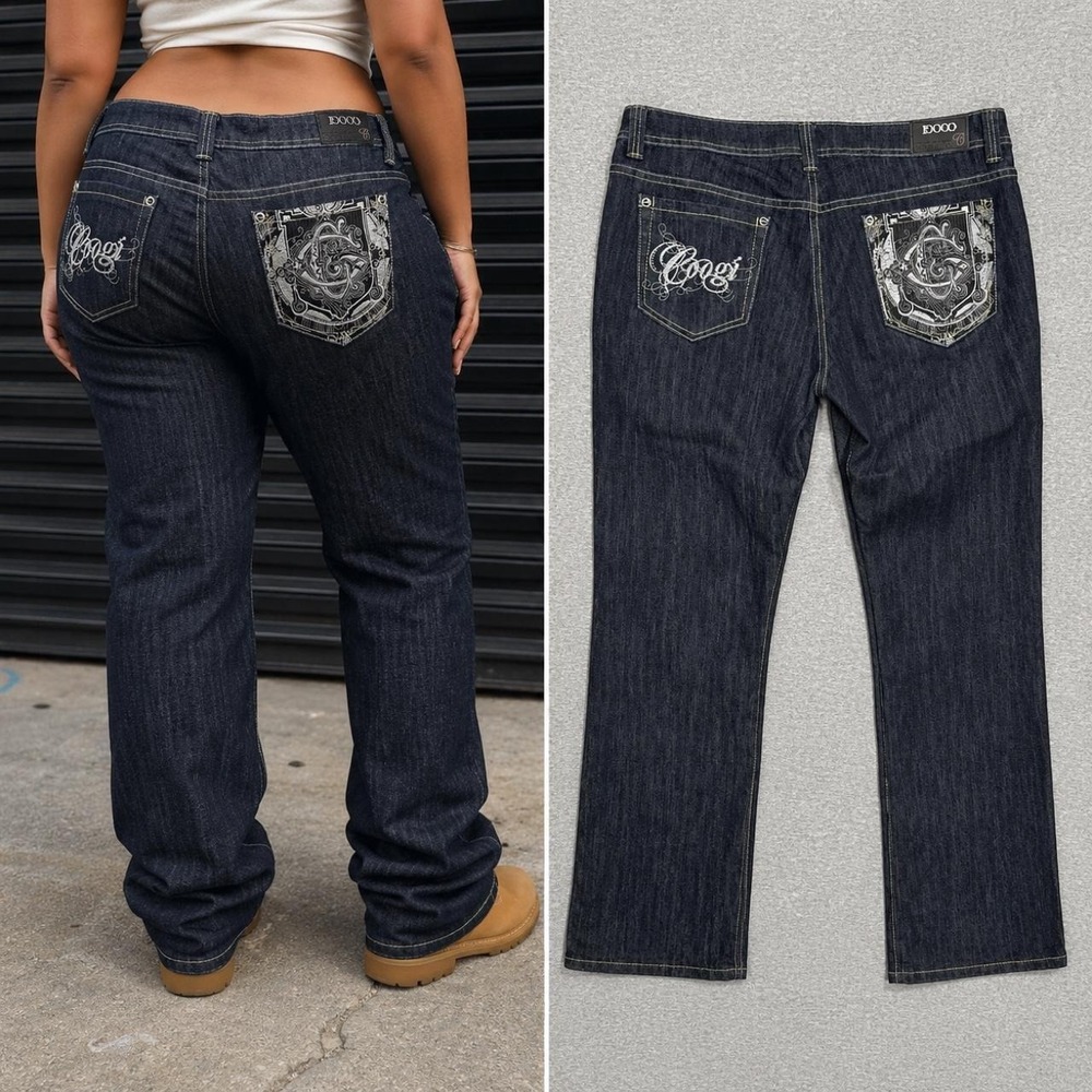 Coogi Women's Jeans 15/16 Dark Wash Mid Rise Embroidered Straight Leg Y2K Street